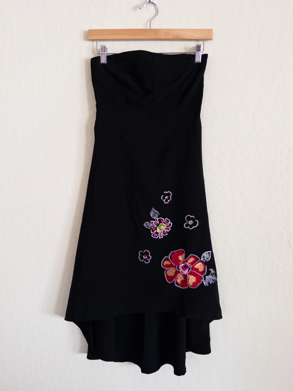 Vintage Y2K Jonathan Martin Strapless Floral Embroidered Midi Dress 5 Black